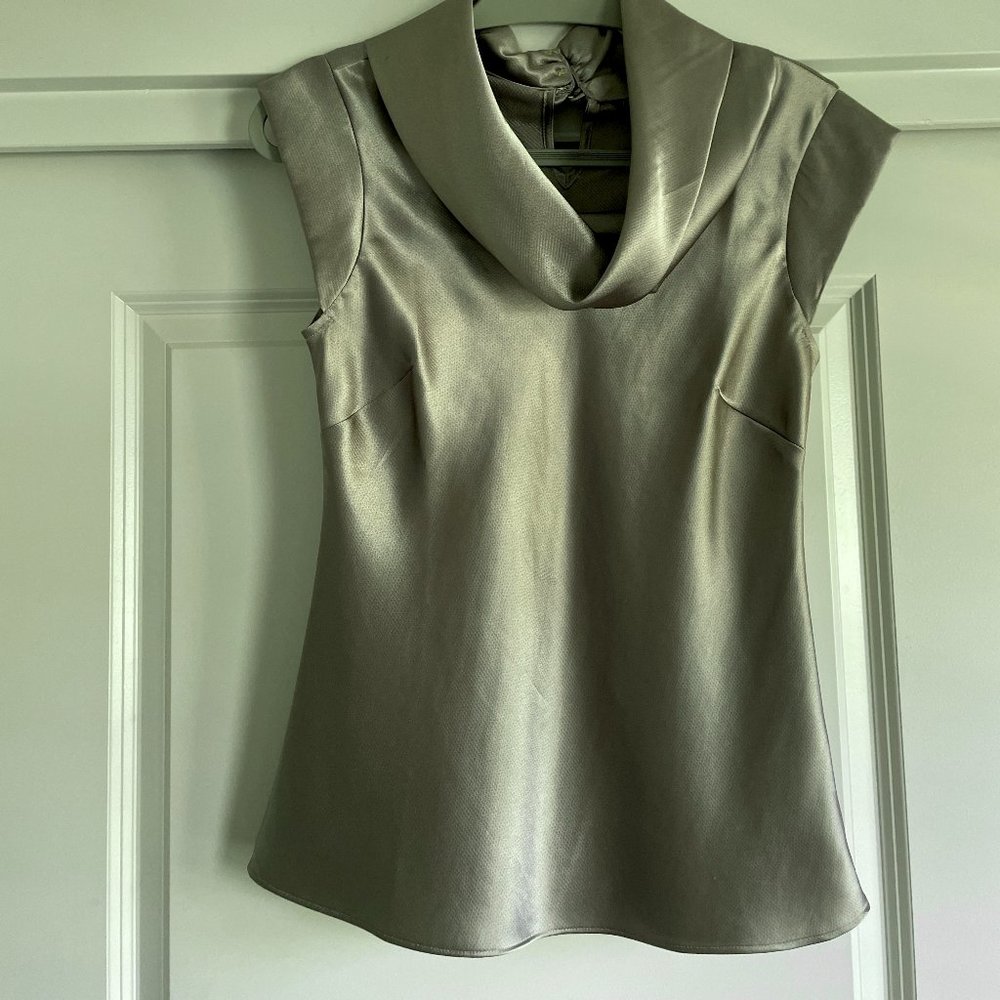 Banana Republic metallic olive green cap sleeve blouse